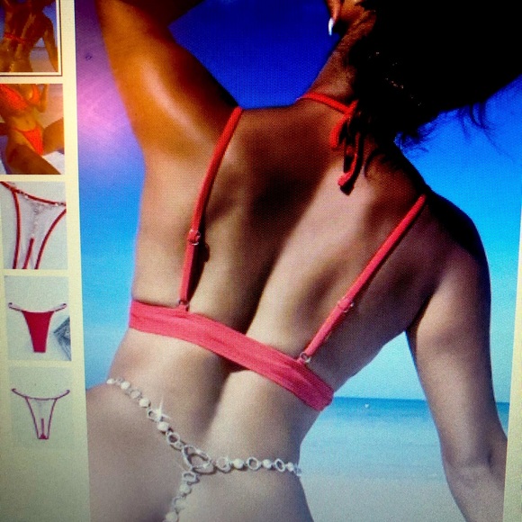 SHEIN Other - Gem Detail Tied Backless Bikini Top Chain Link Bikini Bottom (Red) Size Medium